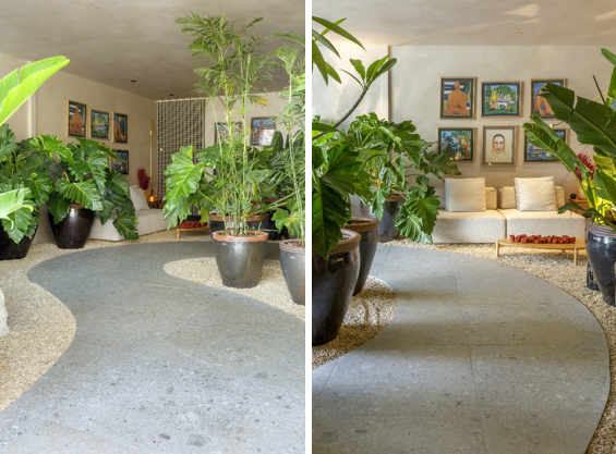 Lounge de entrada tem mix suave de cores e texturas