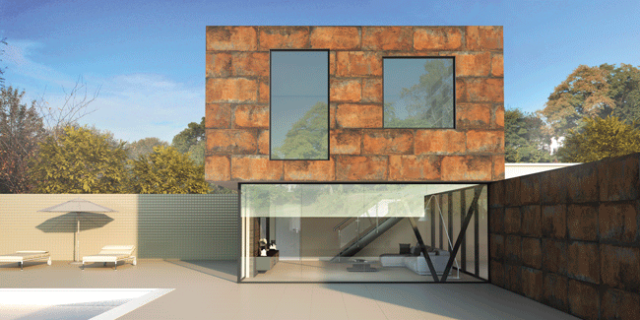 revestimento com efeito de aço corten